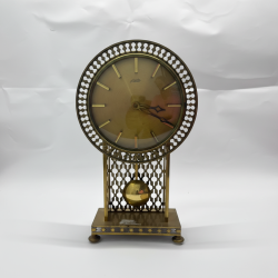 Vintage Brass Pendulum Table Clock 1958 Mid-Century Filigree Open Design Desk Ma
