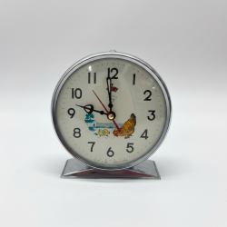 Vintage Mechanical Wind-Up Alarm Clock Farm Scene Table Display 1960s Collectibl