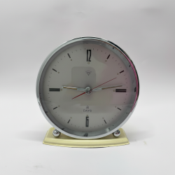 Vintage 8-Day Mechanical Alarm Clock | Classic Chrome Round Analog Desk Timepiec