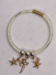 Charm Bracelet Fairy & Starfish Gold Tone White Bangle Boho Style Jewelry
