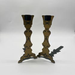 Set of 2 Retro Metal Candlesticks Gold Bronze Black Ornate Decorative Holders Ho
