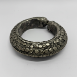 Ancient Bedouin Silver Bangle Bracelet - Tribal Ethnic Filigree & Dot Design, Ox