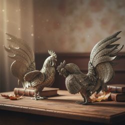 Vintage Metal Rooster Fighting Sculptures Pair | Mid-Century Decorative Cockfigh