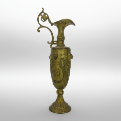 Vintage Italian Brass Ewer Pitcher 1950s Ornate Lion Head Warrior Decor 39cm Tal