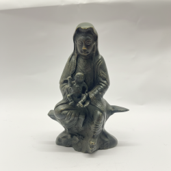 Antique Bronze Guanyin Goddess & Child Statue - Qing Dynasty Style Buddhist Scul