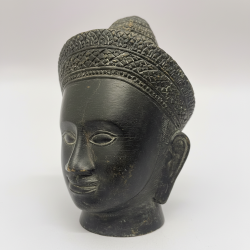 Vintage Khmer Cambodian Deity Head Sculpture Bronze Tone Asian Art Statue Decor