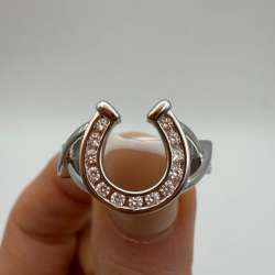 925 Sterling Silver Horseshoe Ring Lucky Charm Crystal Minimalist Gift for Her