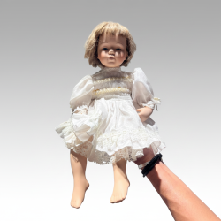 Vintage Porcelain Bisque Doll | White Lace Ruffle Dress & Pearls | Collectible H