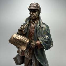 Sherlock Holmes Statue Bronze Finish Detective Figurine Home Decor Gift Box 27cm