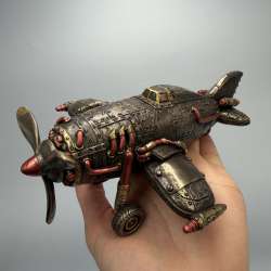Steampunk Airplane Figurine Bronze Finish Polystone Aircraft Statue Decor Gift