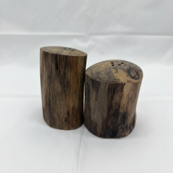 Rustic Wooden Salt Pepper Shaker Set Natural Log Shape Avocado Wood Farmhouse