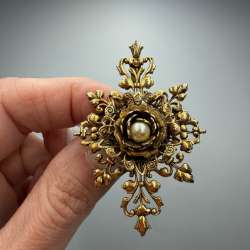 Vintage Baroque Pearl Brooch Gold Tone Antique Style Statement Pin Gift for Hers