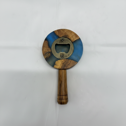Handmade Bethlehem Olive Wood & Blue Epoxy Bottle Opener