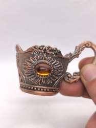 Vintage Metal Cup Holder with Amber Stone – Antique Style Decorative Tea Glass