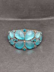 Vintage Blue Beaded Wide Cuff Bracelet – Statement Metal Bangle Jewelry