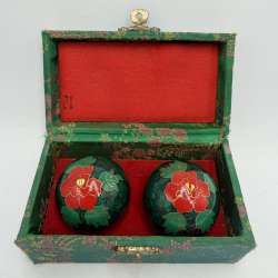 Vintage Chinese Baoding Balls Butterfly Flower Enamel Steel Set Box Asian Decor