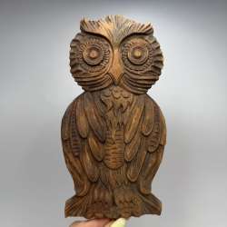 Vintage Hand Carved Wooden Owl Wall Plaque Linden Wood Rustic Folk Art Decor