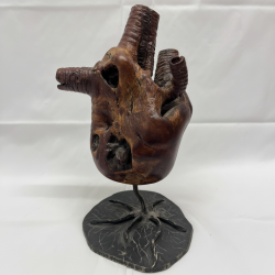 Carob Wood Anatomical Heart Sculpture Hand Carved Rustic Natural Art Figurine