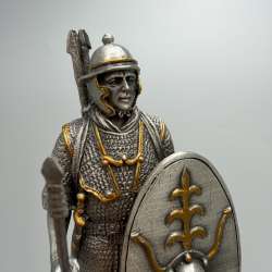 Medieval Warrior Miniature Figurine Pewter Metal Statue Shield Spear Gift Decor