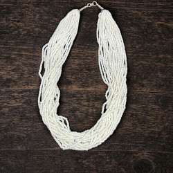 Handmade-White-Beaded-Necklace-Multi-Strand-27cm-100g-Statement-Elegant