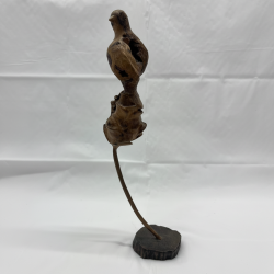 Hand Carved Olive Wood Bird Sculpture Rustic Nature Art Decor Tabletop Ornament