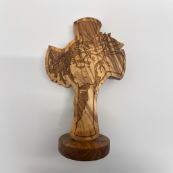 Bethlehem Olive Wood Jesus Cross, Hand Carved Crown of Thorns Crucifix, Religiou