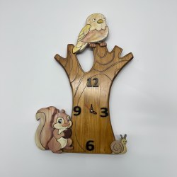 Handmade Olive Wood Tree Wall Clock Bird Squirrel Snail Rustic Woodland Decor