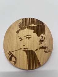 Handmade Round Pine Wooden Engraved Hair Clip