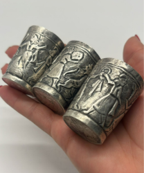 Antique Solid Silver Middle Eastern Est Repoussé Shot Cups Set of 3 Figural Animal Coin Base