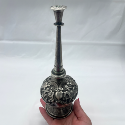 Antique Solid Silver Middle Eastern Persian Perfume Attar Bottle Repoussé Engrav