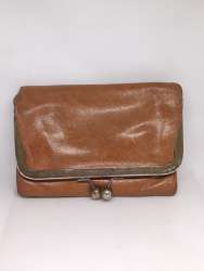Vintage Leather Wallet Clutch – Kiss Lock Coin Purse Brown Retro Organizer