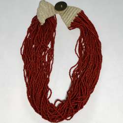Handmade Red Beaded Necklace Multi Strand Statement 27cm 144g Ethnic