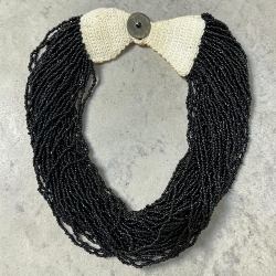 Handmade Black Beaded Necklace Multi Strand Statement 160g Bold Ethnic Style