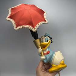 Vintage Soviet Cartoon Duck Wall Lamp Night Light Red Umbrella Shade 1980s USSR