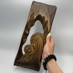 Vintage Hand Carved Madonna and Child Wall Panel Wooden Virgin Mary Religious