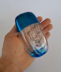Vintage Mercedes-Benz Empty Perfume Bottle Blue Glass Collectible Souvenir Gift