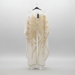 Elegant White Gold Embroidered Open Front Abaya Kaftan Maxi Dress Women's Modest