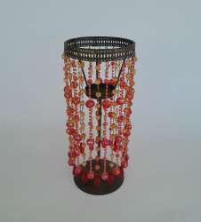 Vintage Beaded Candle Holder Vintage Metal Candlestick Decor Boho Red Beads Art