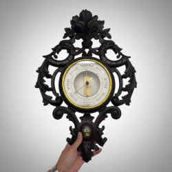 Antique French Carved Wood Aneroid Barometer Ornate Wall Decor Vintage Weather