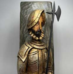 Vintage Hand Carved Wooden Pizarro Figure Spanish Conquistador Wall Statue Decor
