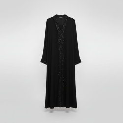 Elegant Black Abaya Dress for Women - Embellished Open Front Modest Islamic Kimo