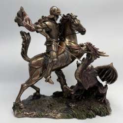 Saint George and Dragon Statue Bronze Finish Figurine Box Gift Home Decor 25cm