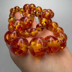 Vintage Soviet Faux Amber Necklace 1970s Retro Graduated Bead Statement Jewelry