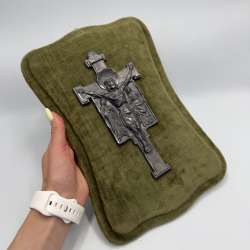 Vintage Christian Wall Crucifix Jesus Christ on Green Velvet Catholic Religious