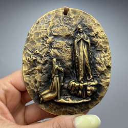 Vintage Bronze Virgin Mary Wall Plaque Lourdes Apparition Catholic Medallion