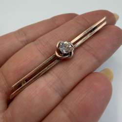 Vintage Soviet 875 Silver Gilded Bar Brooch Clear Crystal Stone USSR Pin 3.5g