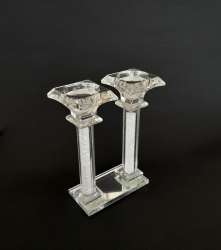 Glass Double Candle Holder Crystal Beads Elegant Clear Modern Decor Centerpiece