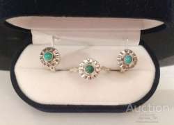 ussr earrings and ring. silver 875 zvezda natural turquoise