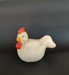 Vintage Ceramic Chicken Figurine Farmhouse Unique Decor Rustic Hen Statue White