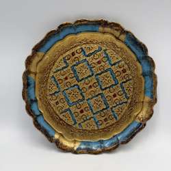 Vintage Florentine Wooden Tray Italy Gold Hand Painted Round Decorative Tray